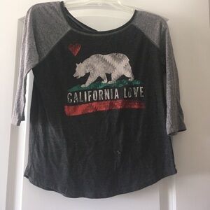 Billabong Women's Long Sleeve Raglan Tee in Charcoal and Gray with Graphic